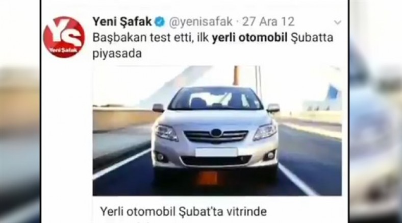Yeni Şafak 9 yılda 71 kez ‘yerli otomobil yollarda’ haberi yaptı