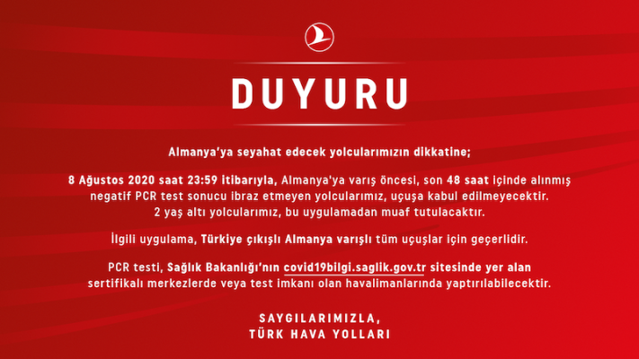 THY’dan Almanya Yolcularına Duyuru