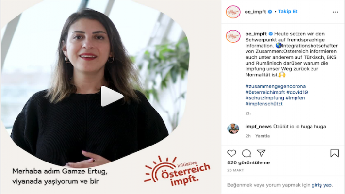 Avusturya Aşı Kampanyasını Türkçe ’de Yapmaya Başladı