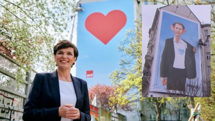 Kurz’un ‘’Kalpsiz’’ Karikatürüne Karşın, SPÖ’den Kırmızı Kalp Afişi