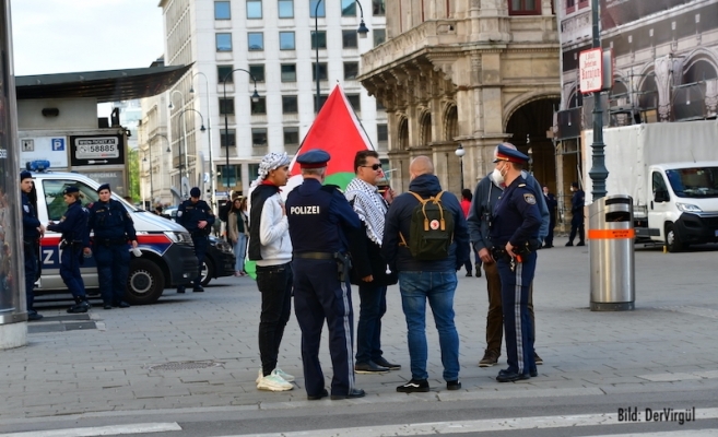 Avusturyalı Yahudilerin Mitingine, Türk ve Filistin Bayraklı Karşı Gösteri