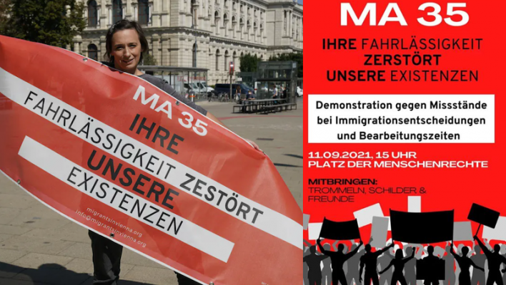 Viyana’da Göçmenler, Göç ve Vatandaşlıktan Sorumlu MA 35’e Karşı Gösteri Düzenliyor