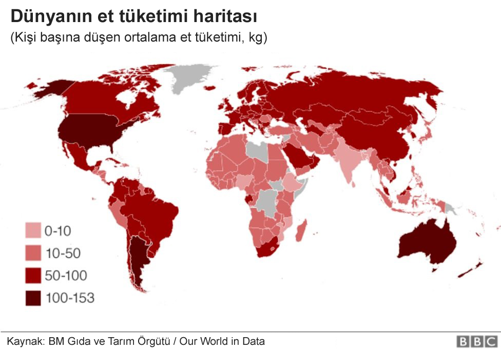 En çok hangi ülkelerde et yeniyor?
