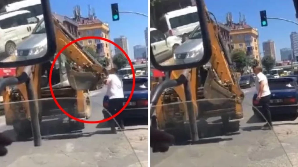 Yol verme tartışmasında kepçeyle vurmaya çalıştı!