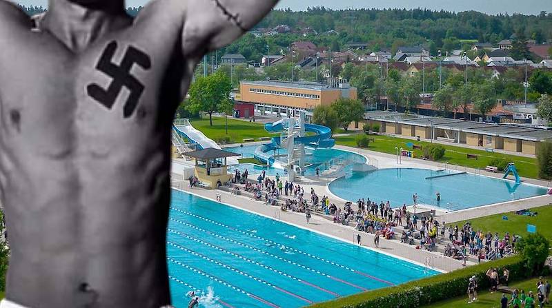 Yüzme havuzunda Nazi dövmesine, polis müdahale etmedi