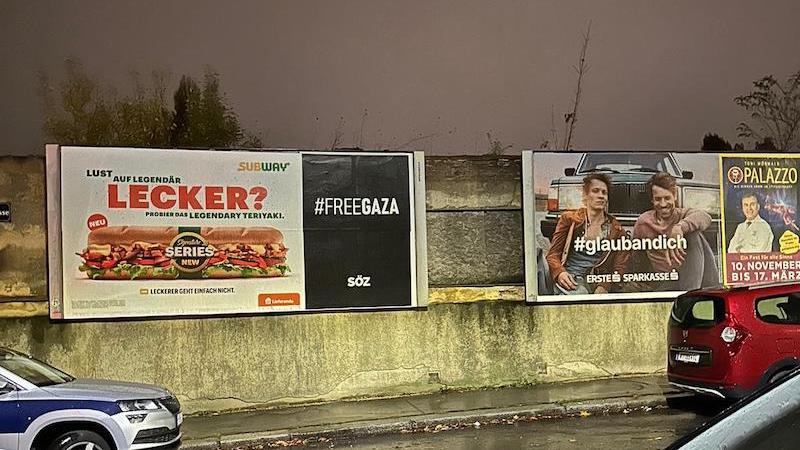 İsrail’e tam destek veren Avusturya billboardlarında Özgür Gazze [#FreeGaza]