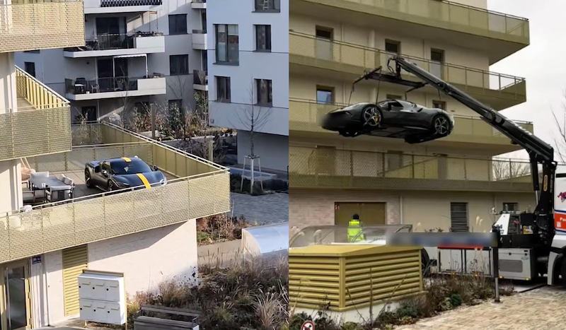 Viyanalı, lüks Ferrari’sini vinçle balkonuna taşıtmıştı | Balkondan Kaldırmak Zorunda