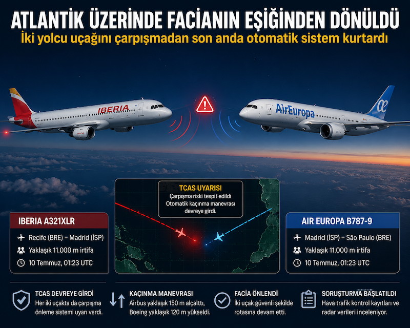İki yolcu uçağını çarpışmadan son anda otomatik sistem kurtardı